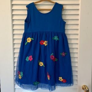 NWT Hanna Andersson Girls Blue Tulle Tank Dress Floral Appliqué size 6-7 120cm